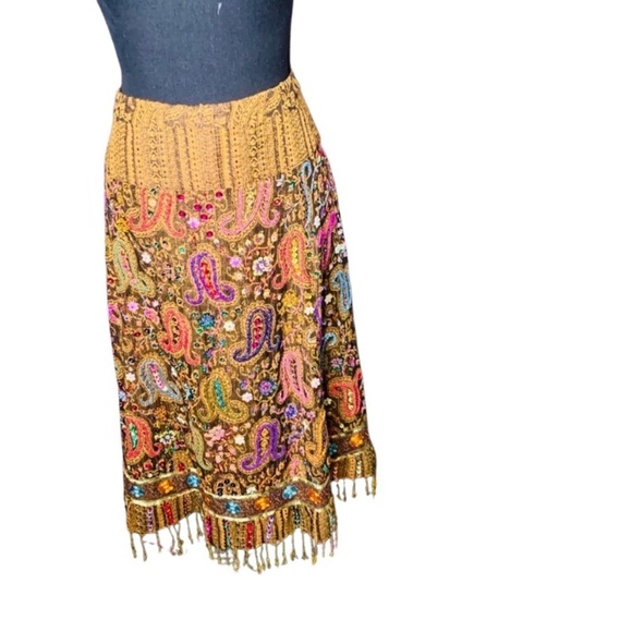 edge Dresses & Skirts - NWT EDGE Brand  Brown Paisley Beaded & Sequin Bohemian Style Skirt Size M/L